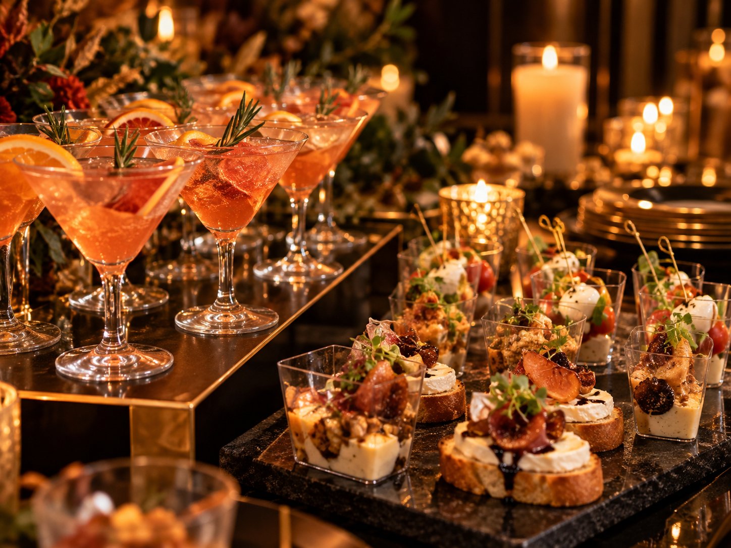 Welcome: spritzers, crostini, cheese bites