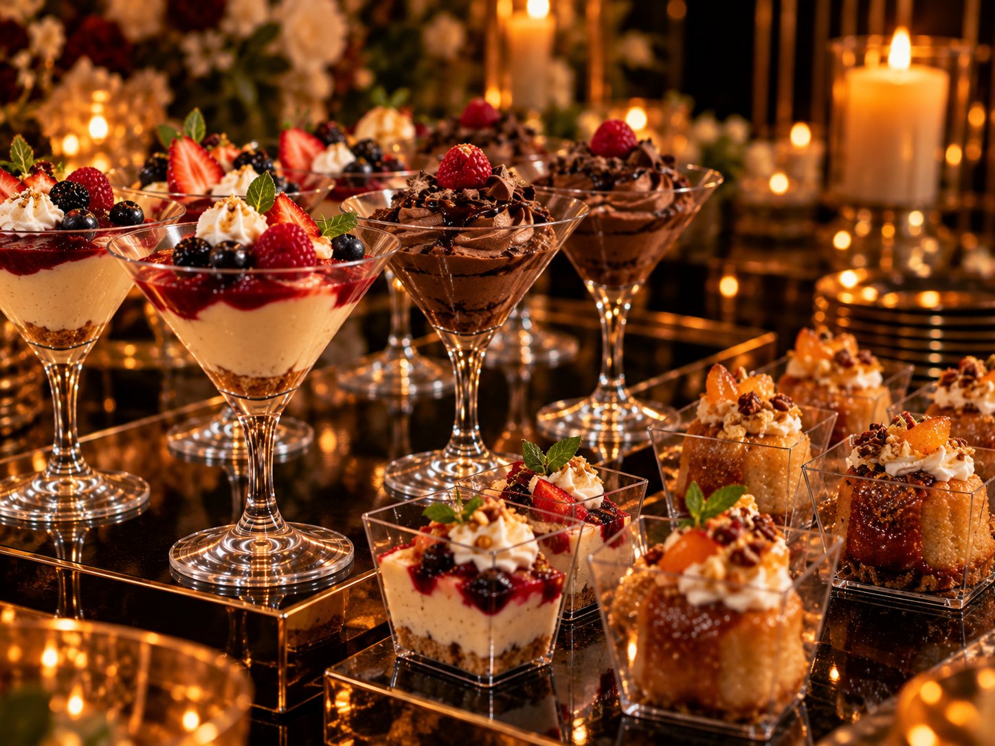 Cheesecake & chocolate parfaits, rum cake