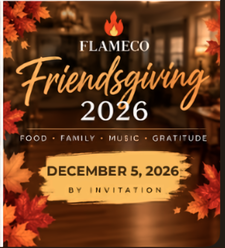 Flame Co Friendsgiving 2026 flyer: December 5, 2026, by invitation