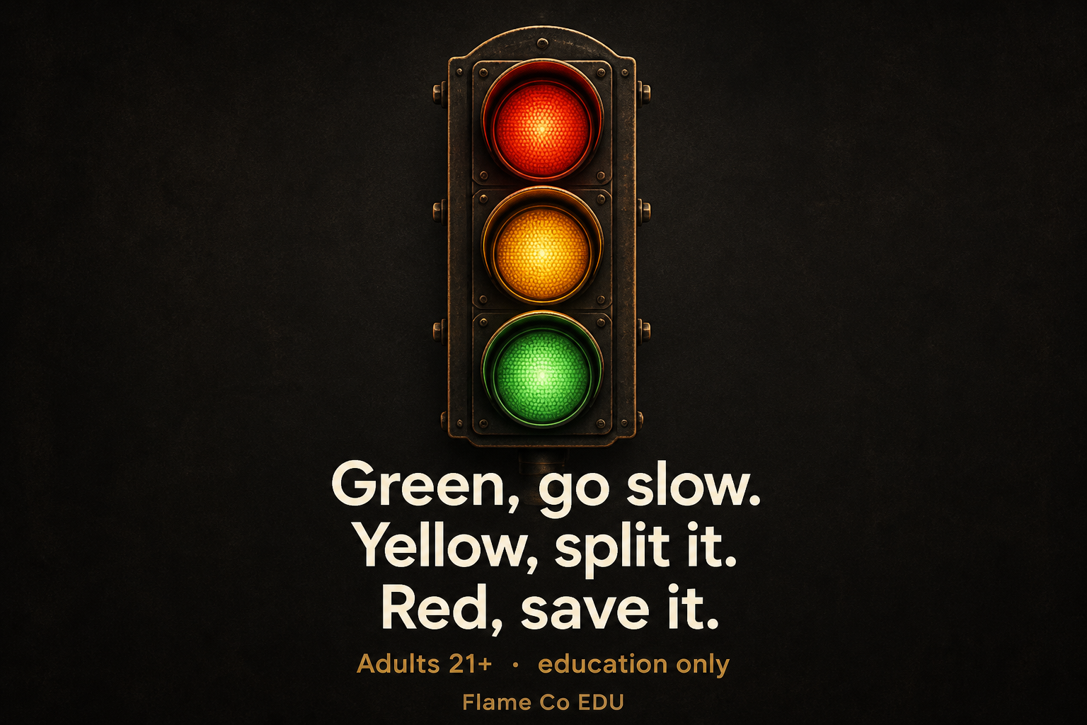 Stoplight Standard: Green, go slow. Yellow, split it. Red, save it.